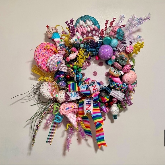 Other - Unique Christmas Floral Sweet Treats Candy Pastel Door Wall Wreath Holiday Decor
